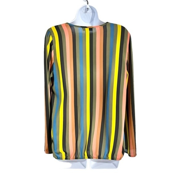 Allison Joy Multicolor Striped Long Sleeve Split V-Neck Blouse Top Size M - Picture 6 of 10